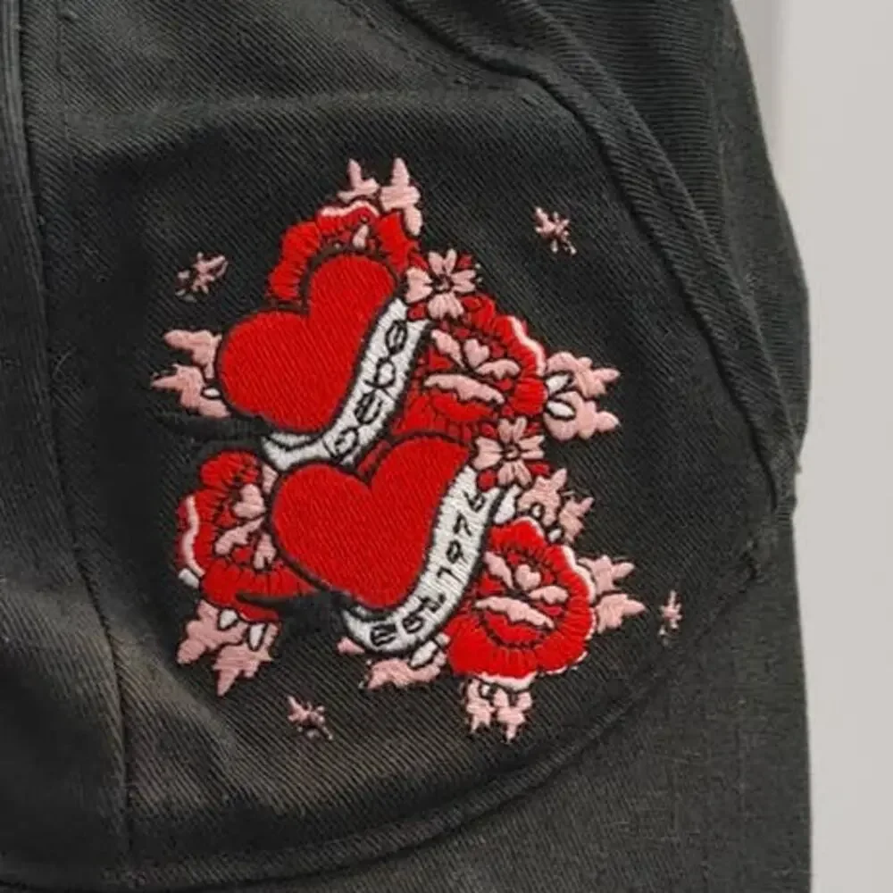 Bebe Hat Cap Y2K Embroidered Hearts One Size
